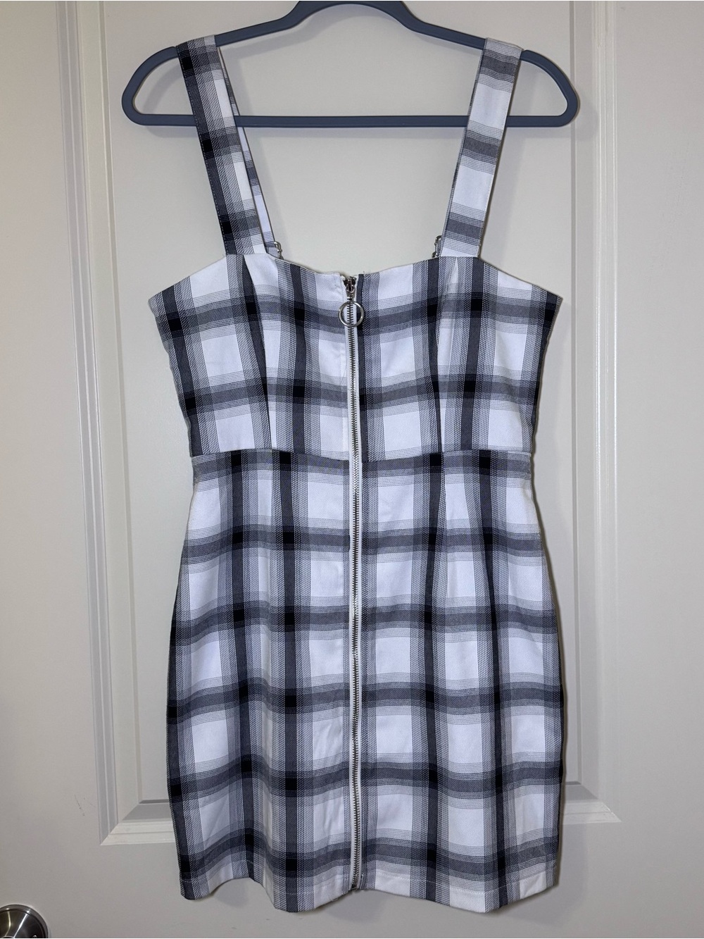 Forever 21 Plaid Zip Front Mini Dress Womens M Sleeveless Square Neck
